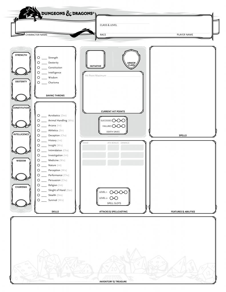 Minimal Character Sheets for Beginners or One-Shots – Random Tables